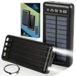 GIGALUMI 10000mAh Solar Power Bank | COB Flashlight, Dual USB (Black)
