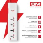 GM 3060 Extension Board 10A 250V | 2m Cord, Surge Protector, 4 Sockets - Image 3