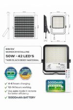 SUSAB Solar Flood Light 50W | 1100 Lumens, 5Ah Battery, IP65 - Image 9