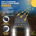 GIGALUMI 10000mAh Solar Power Bank | COB Flashlight, Dual USB (Black) - Image 6